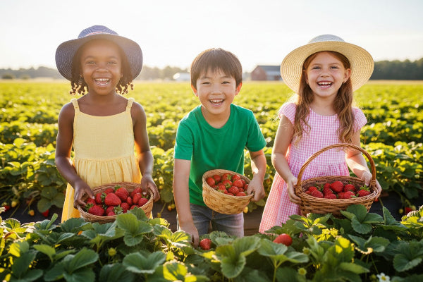 Children picking strawberries